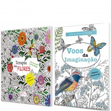 Kit 2 livros de colorir - Terapia das Flores e Voos da Imaginação