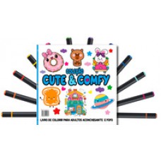 Cute & Comfy Coloring Book for Adults Edição 1 - Bold Easy - Livro de Colorir Adulto + 12 Canetas