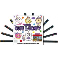Cute & Comfy Coloring Book for Adults Edição 3 - Bold Easy - Livro de Colorir Adulto + 12 Canetas