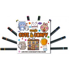Cute & Comfy Coloring Book for Adults Edição 5 - Bold Easy - Livro de Colorir Adulto + 12 Canetas