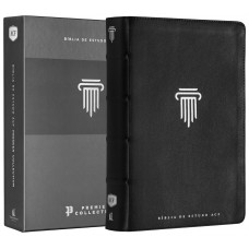Bíblia de Estudo ACF, Couro legítimo preto, Leitura Perfeita, Premier Collection | Com comentários da King James Study Bible