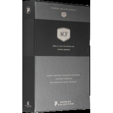 Bíblia ACF, Couro legítimo mostarda, Letra grande, Leitura Perfeita, Premier Collection | Com letras de Jesus em azul e referências cruzadas