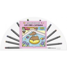 Cute vibes and capybaras - Livro para colorir com 12 canetinhas Cute vibes and capybaras - Livro para colorir com 12 canetinhas