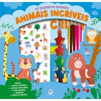 Animais incríveis - Kit livro com lapiseira, lápis borracha e adesivos